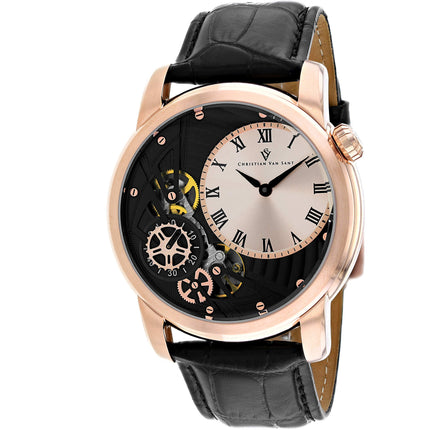 Christian Van Sant Men's Watch - Sprocket Auto-Quartz Black Leather Strap | CV1549 ,