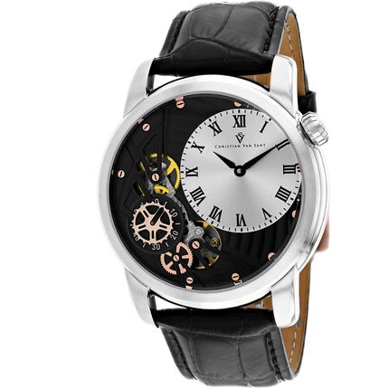 Christian Van Sant Men's Watch - Sprocket Auto-Quartz Black Leather Strap | CV1551 ,