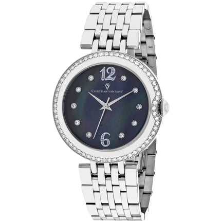 Christian Van Sant Women's Watch - Jasmine Black Mop Dial Silver Bracelet | CV1611 ,