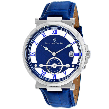 Christian Van Sant Men's Watch - Clepsydra Quartz Blue Dial Leather Strap | CV1700 ,
