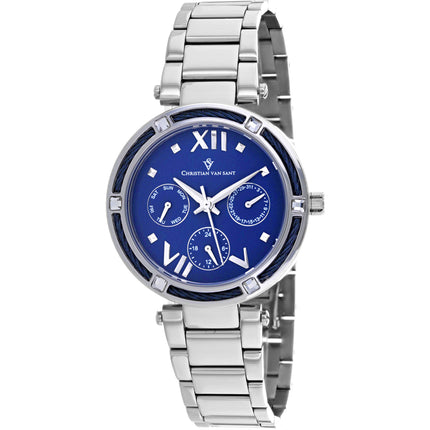 Christian Van Sant Women's Watch - Sienna Quartz Blue Dial Silver Bracelet | CV1821 ,