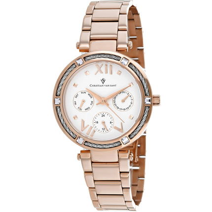 Christian Van Sant Women's Watch - Sienna White Dial Rose Gold Bracelet | CV1824 ,