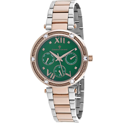 Christian Van Sant Women's Watch - Sienna Quartz Green Dial Two Tone Steel | CV1825 ,