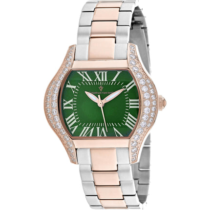 Christian Van Sant Women's Watch - Bianca Quartz Green Dial Two Tone Steel | CV1835 ,