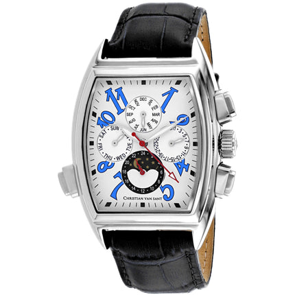 Christian Van Sant Men's Watch - Grandeur White Dial Black Leather Strap | CV2134 ,