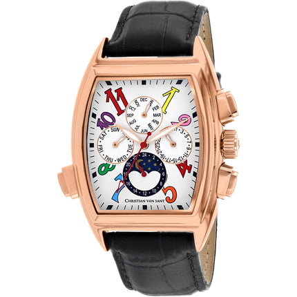 Christian Van Sant Men's Watch - Grandeur White Dial Black Leather Strap | CV2136 ,