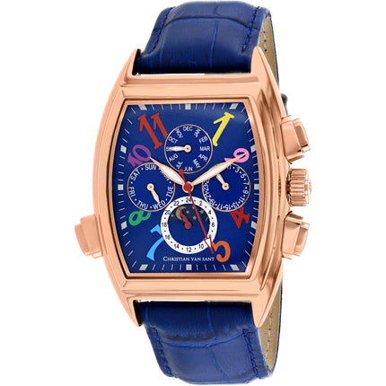 Christian Van Sant Men's Watch - Grandeur Automatic Blue Dial Leather Strap | CV2138 ,
