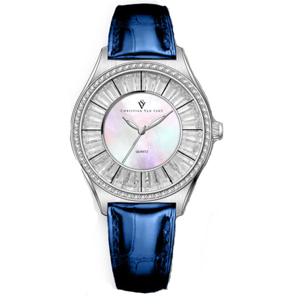 Christian Van Sant Women's Watch - Luna Quartz Mop Dial Blue Leather Strap | CV3202 ,