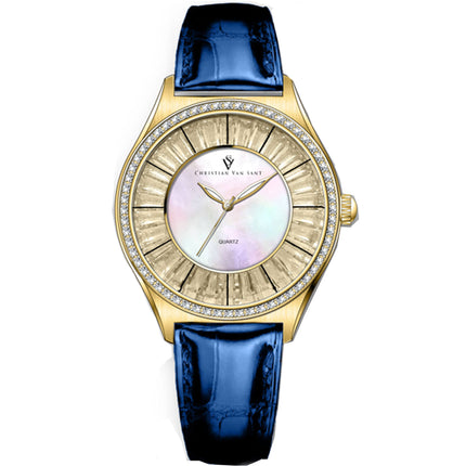 Christian Van Sant Women's Watch - Luna Quartz Mop Dial Blue Leather Strap | CV3203 ,