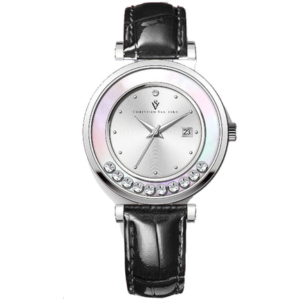 Christian Van Sant Women's Watch - Bria Quartz Silver Dial Leather Strap | CV3810 ,