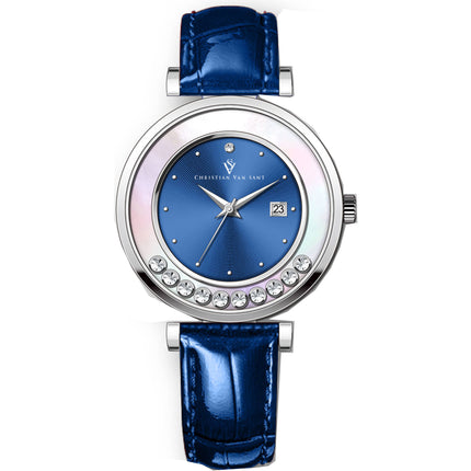 Christian Van Sant Women's Watch - Bria Quartz Blue Genuine Leather Strap | CV3812 ,