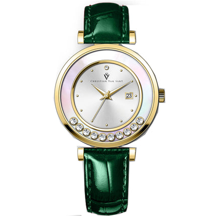 Christian Van Sant Women's Watch - Bria Quartz Silver Dial Leather Strap | CV3814 ,