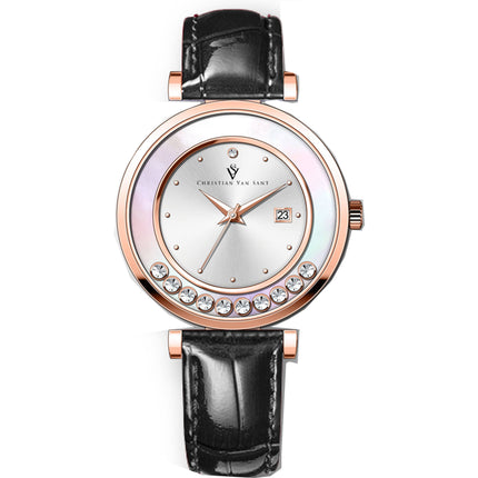 Christian Van Sant Women's Watch - Bria Quartz Silver Dial Leather Strap | CV3815 ,