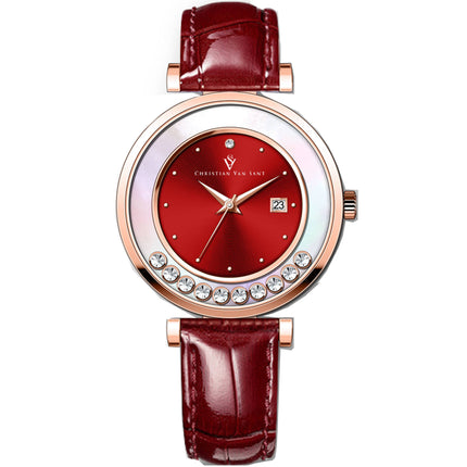 Christian Van Sant Women's Watch - Bria Quartz Red Dial Red Leather Strap | CV3816 ,