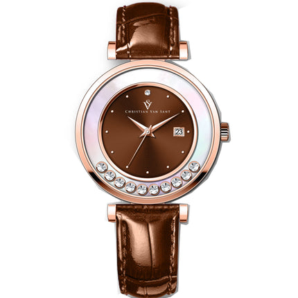 Christian Van Sant Women's Watch - Bria Quartz Brown Dial Leather Strap | CV3817 ,