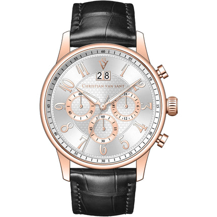 Christian Van Sant Men's Watch - Heritage Quartz Silver Dial Black Strap | CV3946 ,