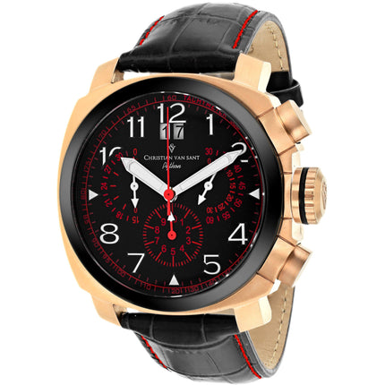 Christian Van Sant Men's Watch - Grand Python Black Dial Leather Strap | CV3AU8 ,