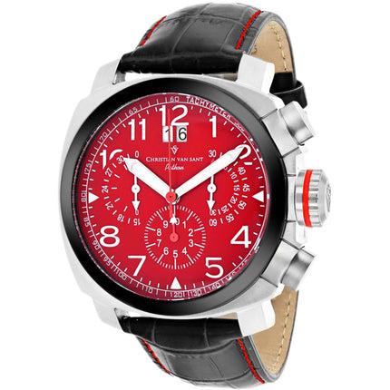 Christian Van Sant Men's Watch - Grand Python Quartz Red Dial Leather Strap | CV3AU9 ,