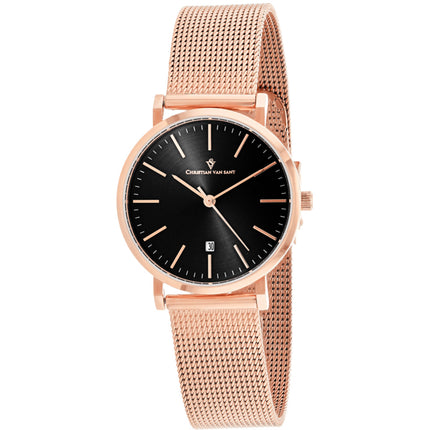 Christian Van Sant Women's Watch - Paradigm Black Dial Rose Gold Bracelet | CV4221 ,