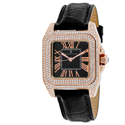 Christian Van Sant Women's Watch - Radieuse Quartz Black Dial Leather Strap | CV4425 ,