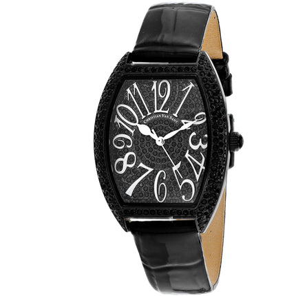 Christian Van Sant Women's Watch - Elegant Quartz Black Dial Leather Strap | CV4823 ,