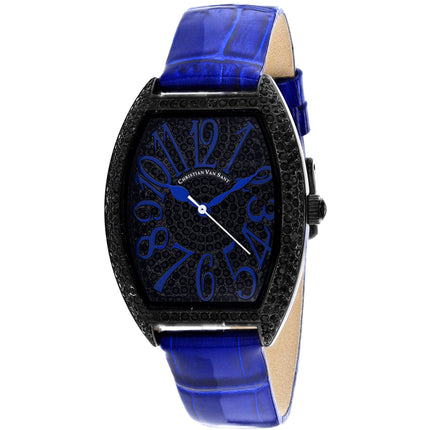 Christian Van Sant Women's Watch - Elegant Quartz Black Dial Leather Strap | CV4824 ,