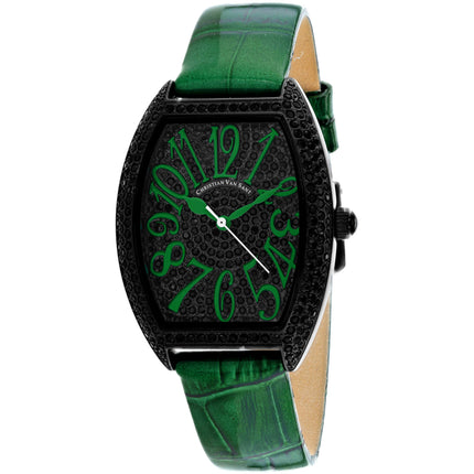 Christian Van Sant Women's Watch - Elegant Quartz Black Dial Leather Strap | CV4825 ,