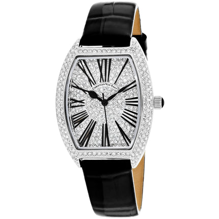 Christian Van Sant Women's Watch - Chic Silver Dial Black Leather Strap | CV4840 ,