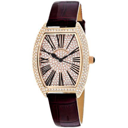 Christian Van Sant Women's Watch - Chic Quartz Rose Gold Dial Maroon Strap | CV4843 ,