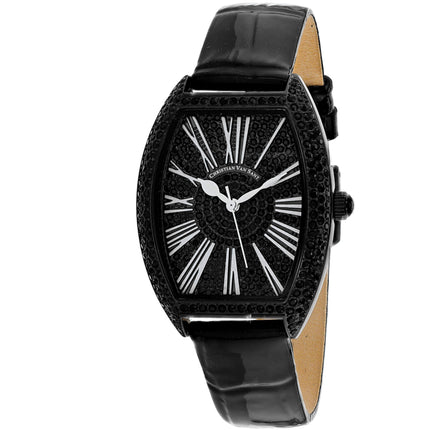 Christian Van Sant Women's Watch - Chic Quartz Black Dial Leather Strap | CV4844 ,