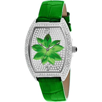 Christian Van Sant Women's Watch - Lotus Quartz Green Dial Leather Strap | CV4853 ,