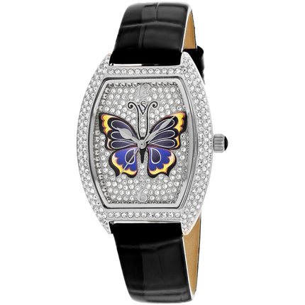 Christian Van Sant Women's Watch - Papillon Quartz Black Leather Strap | CV4870B ,