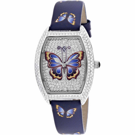 Christian Van Sant Women's Watch - Papillon Silver Dial Blue Leather Strap | CV4872 ,