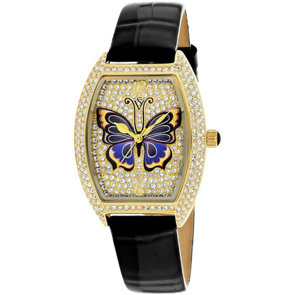 Christian Van Sant Women's Watch - Papillon Quartz Black Leather Strap | CV4873B ,