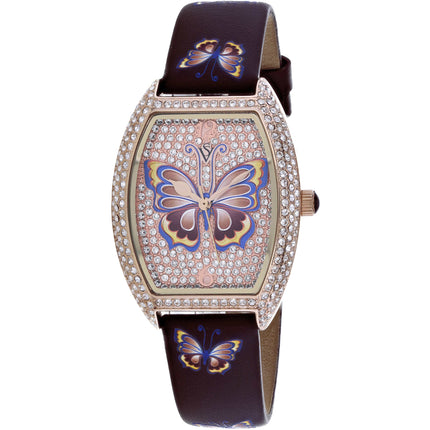 Christian Van Sant Women's Watch - Papillon Gold Dial Black Leather Strap | CV4874 ,