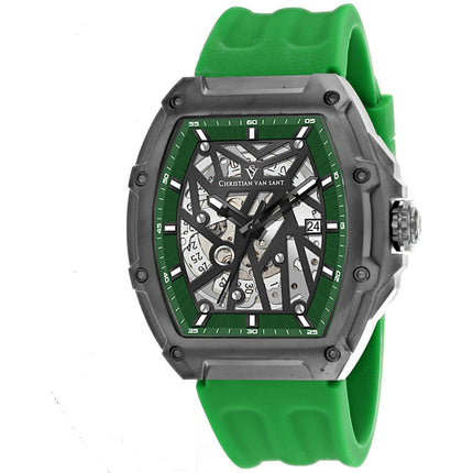 Christian Van Sant Men's Watch - Odyssey Skeleton Dial Green Rubber Strap | CV6188 ,