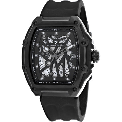 Christian Van Sant Men's Watch - Odyssey Skeleton Dial Black Rubber Strap | CV6196 ,