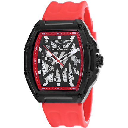 Christian Van Sant Men's Watch - Odyssey Black Skeleton Dial Rubber Strap | CV6197 ,