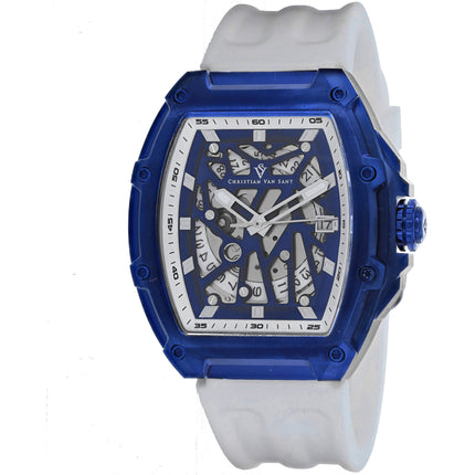 Christian Van Sant Men's Watch - Odyssey Blue Skeleton Dial Rubber Strap | CV6199 ,