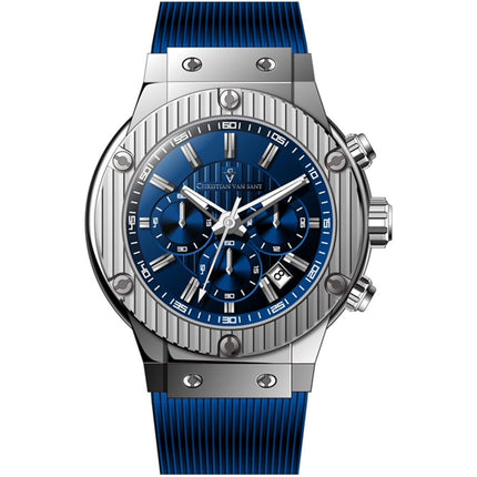 Christian Van Sant Men's Watch - Monarchy Quartz Blue Dial Rubber Strap | CV8142 ,