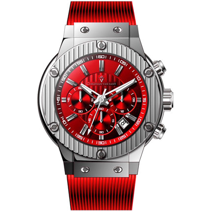 Christian Van Sant Men's Watch - Monarchy Chrono Red Dial Rubber Strap | CV8144 ,