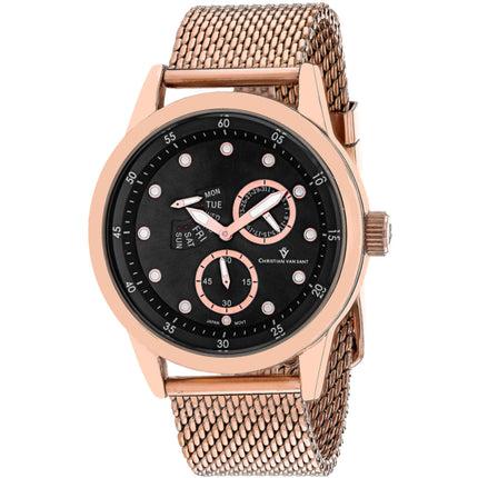 Christian Van Sant Men's Watch - Rio Quartz Black Dial Rose Gold Bracelet | CV8714 ,