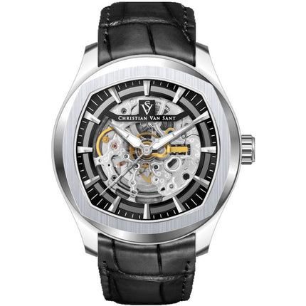 Christian Van Sant Men's Watch - Romeo Automatic Black Dial Leather Strap | CV9500 ,