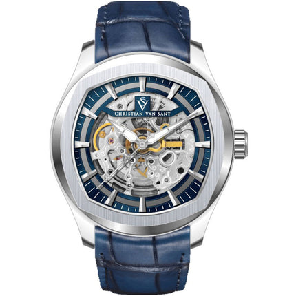 Christian Van Sant Men's Watch - Romeo Automatic Blue Dial Leather Strap | CV9501 ,
