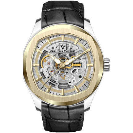 Christian Van Sant Men's Watch - Romeo Gold Tone Dial Black Leather Strap | CV9502 ,