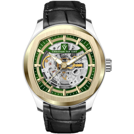 Christian Van Sant Men's Watch - Romeo Automatic Green Dial Leather Strap | CV9503 ,