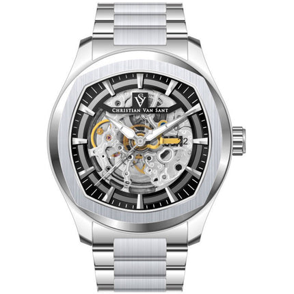 Christian Van Sant Men's Watch - Romeo Automatic Black Dial Silver Bracelet | CV9504 ,