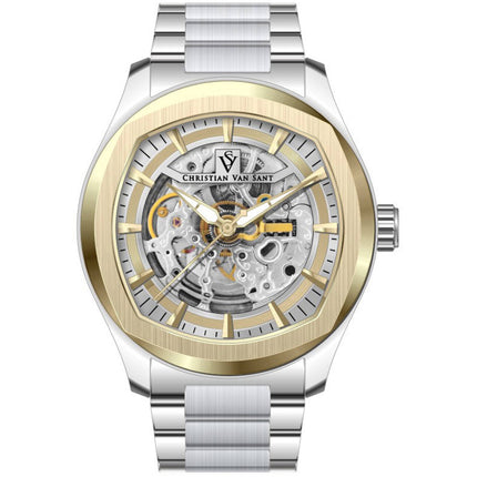 Christian Van Sant Men's Watch - Romeo Automatic Gold Dial Silver Bracelet | CV9505 ,