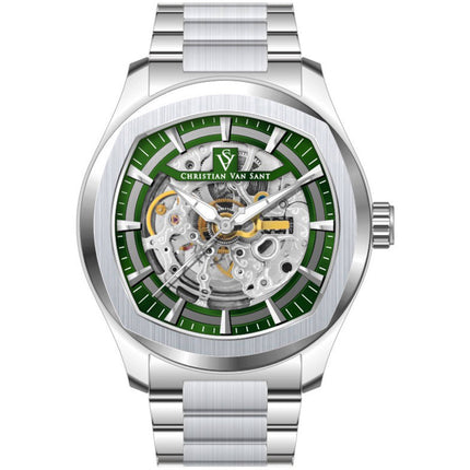 Christian Van Sant Men's Watch - Romeo Automatic Green Dial Silver Bracelet | CV9507 ,