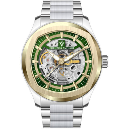 Christian Van Sant Men's Watch - Romeo Automatic Green Dial Silver Bracelet | CV9508 ,